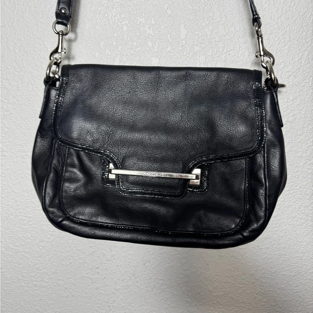 Coach Taylor Black Leather Shoulder Bag with Silver Accents